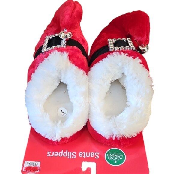 NWT plush stuffed Santa Christmas X-mas slippers & headband festive Size 7/8 - Picture 3 of 14